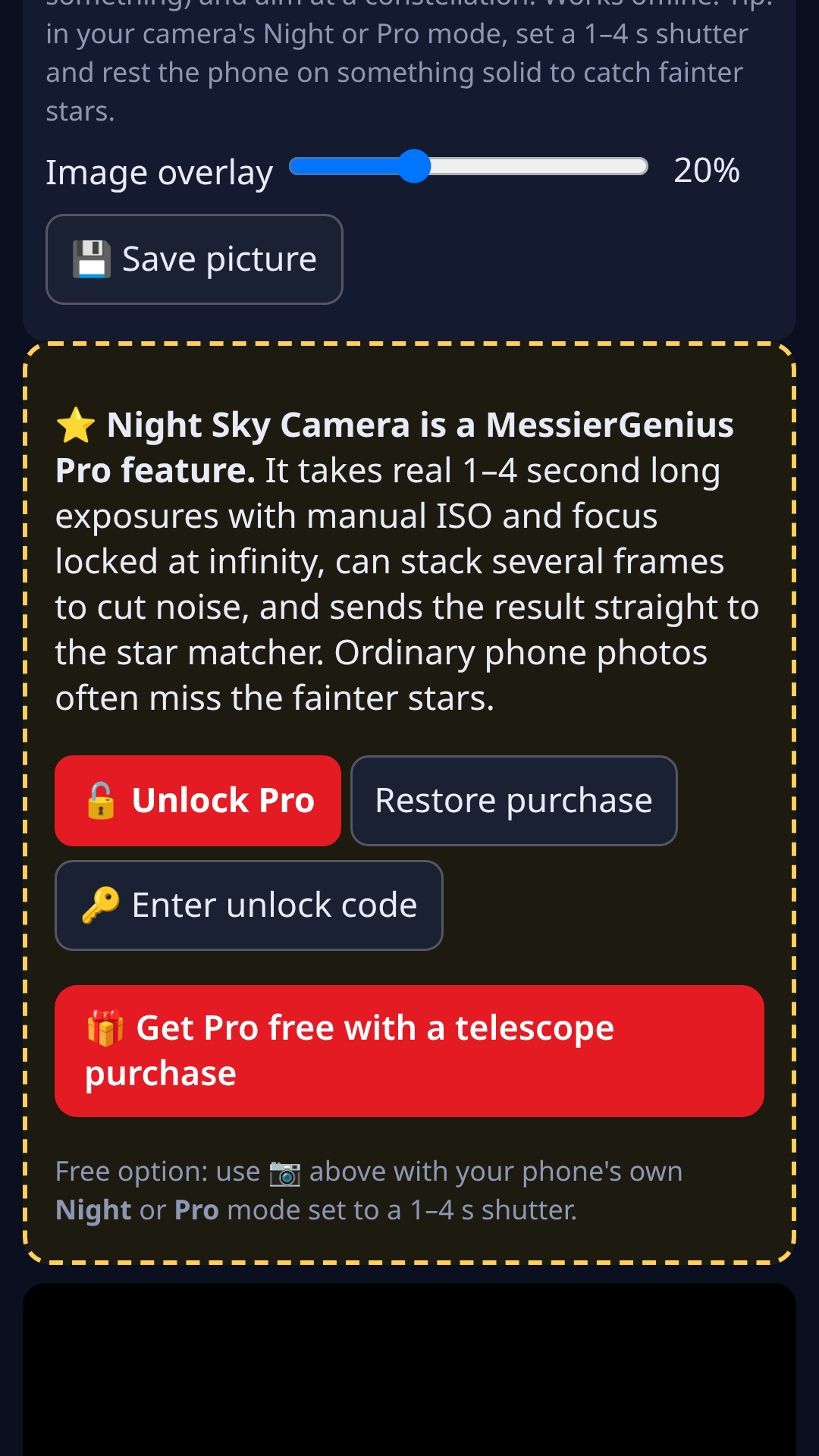 MessierGenius screenshot: Pro NightCam